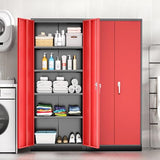 Pataku Metal Storage Cabinet, 72" Garage Cabinet with Doors and Shelves Lockable Steel Multifunctional Cabinet, Tool Cabinet for Garage, File Cabinet for Home, Office, Warehouse(Black Red) Pataku