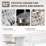 Moooni 52 Inch Modern Crystal Ceiling Fan with Lights and Remote, Elegant Chandelier Fan Light KIt Fandelier with 5 Wooden Blades for Bedroom Living Room Silver Moooni
