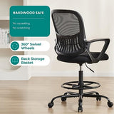 DUMOS Drafting Chair - Counter Height Adjustable Tall Office Desk Chair with Fixed Armrests and Comfortable Lumbar Support for Standing Desk, Deep Black DUMOS