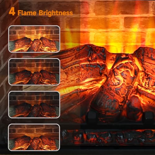 Innoflame 28" Electric Fireplace with Mantel, Freestanding Fireplaces with Realistic Flame & Logs, Remote Control, Timer, Adjustable 4 Flame Brightness, Indoor Fireplace for Living Room & Bedroom Innoflame