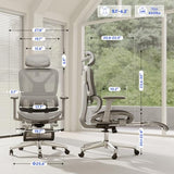 FLEXISPOT ErgoX Premium Ergonomic Office Chair with Footrest- Adjustable 3D Armrests, Dynamic Lumbar Support, Recline & Tilt Function, Mesh Seat, for Home & Office Use,Light Grey FLEXISPOT