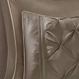 Madison Park Essentials Room in a Bag Faux Silk Comforter Set - Luxe Diamond Tufting All Season Bedding, Matching Curtains, Decorative Pillows, Taupe Queen(90"x90") 24 Piece Madison Park