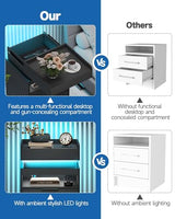 Baoz Nightstand with Gun Drawer, Charging Night Stand with USB and AC Ports, LED Nightstand, NightStands with Gun Drawer, Smart Night Stand with Sliding Top Storage Baoz