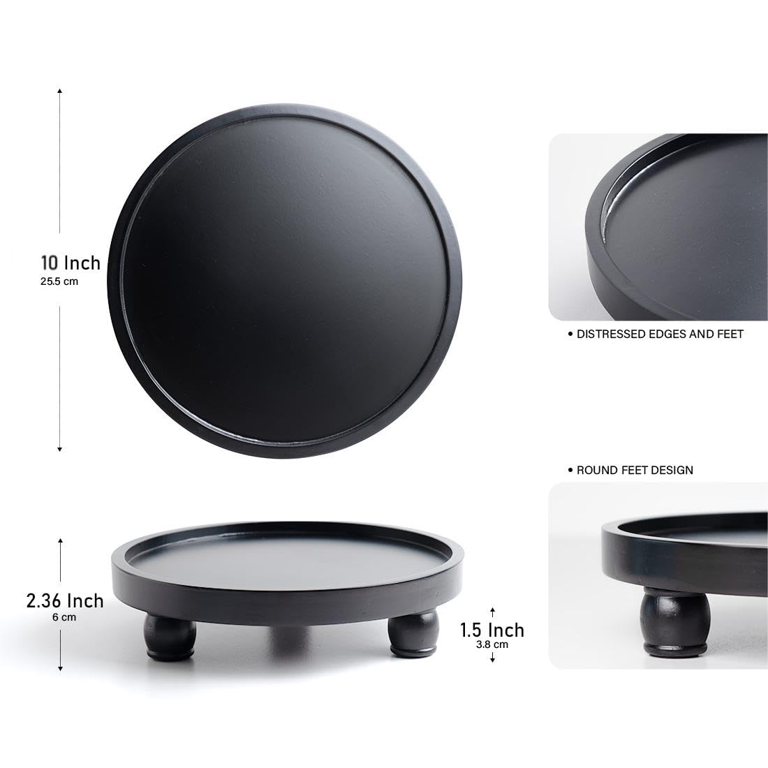 ROSE BLOOM Modern Wood Riser for Display, Farmhouse Pedestal Stand for Bathroom Counter, Kitchen Round Display Tray, Waterproof Organizer for Soap Home Decor (Black) ROSE BLOOM