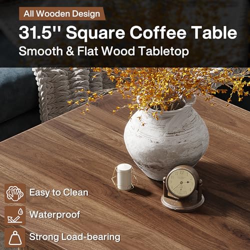 Tribesigns Square Coffee Table, 31.5-Inch Engineered Wood Coffee Table for Living Room, Vintage Brown Center Table, Large Mid-Century Modern Cocktail Table Tribesigns