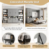 XD Designs Modern Full Murphy Bed with Dual Sliding Doors Storage Cabinets, Wood Hidden Wall Bed with Dual 6-Tier Side Shelves, Large-Capacity Space-Saving (Gray-12.9) XD Designs
