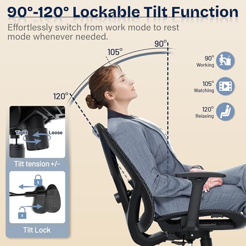 MOLENTS Ergonomic Office Chair, Mesh Computer Desk Chairs with Adjustable Lumbar Support, 3D Armrests, Tilt Function, Comfy Wide Seat, Swivel Executive Work Task Chair for Company and Home MOLENTS