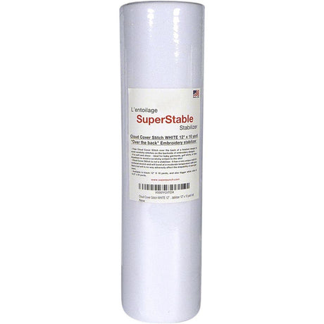 Superpunch Cloud Cover Stitch 12 inch x 10 Yard Roll, SuperStable Lightweight Stabilizer, Over The Back Fusible, Iron On Soft Cutaway Stabilizer for Embroidery Machines Backing - White - Made in USA Superpunch