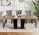 KUVADAZ 78.74" Extendable Dining Room Table for 6 8 10, Modern Farmhouse Wooden Long Large Rectangular Expanding Conference Kitchen Table with Dual Columns Base, Brown+Black KUVADAZ