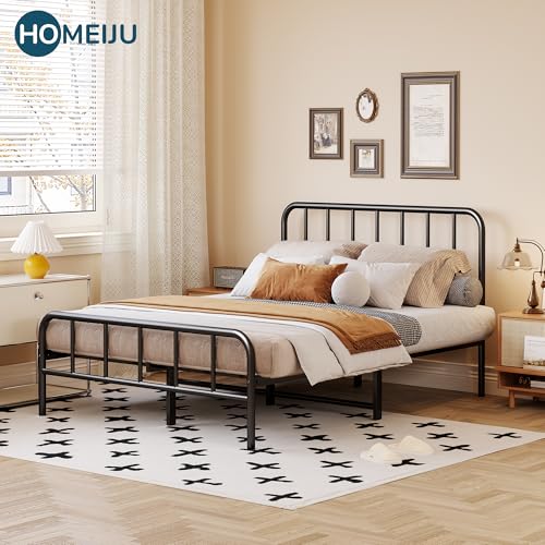 Homeiju Metal Bed Frame - Structurally Stable Heavy Duty Steel Slat Supported Full Bed Frames, No Box Spring Needed, Easy Assembly Homeiju