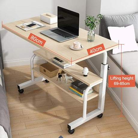 duwiikab Standing Desk with Storage Shelves, Desks on Wheels Adjustable Height, Computer Desk on Wheels, Moveable Table, Portable Desks, Small Standing Table, Mobile Computer Table for Home Office duwiikab