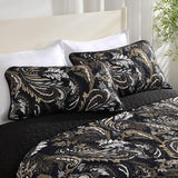 WONGS BEDDING Boho Quilt Set King,Black Paisley Floral Pattern Bedspread Coverlet Set with 2 Pillowcases,3 Piece Lightweight Microfiber Bohemian Quilt Bedding Set 104"×90" WONGS BEDDING