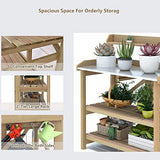 S AFSTAR Garden Potting Bench, Gardening Work Station Table with 2 Storage Shelves, Fir Wood Structure and Metal Tabletop, Gardening Table Potting Benches for Outside Backyard Balcony S AFSTAR