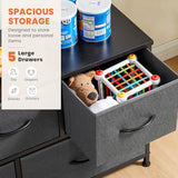 Dresser for Bedroom with 5 Drawers, Anti-Tip Wide Fabric Chests Storage Organizer Tower Furniture, TV Stand for TV up to 45 inch with Wooden Top Metal Frame for Clothes, Living Room, Hallway, Entryway Atilioo