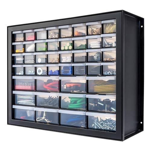 IRIS USA Screw Organizer, Hardware Storage Organizer, 44 Drawer Parts Cabinet, Plastic Drawer Storage for Hardware Crafts, Small Parts, Nuts and Bolts, Tool Storage, Scrapbook Art Hobby - Black IRIS