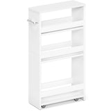 MARTY White Slim Storage Cart with Wheels, 4 Tier Rolling Utility Cart with Handle Slide Out Shelving Unit Organizer Trolley for Laundry Kitchen Bathroom Narrow Places Small Corner MARTY