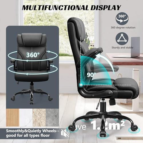 HeroSet Office Chair, Ergonomic Big and Tall Computer Desk Chairs, Executive Breathable Leather Chair with Adjustable Flip-up Armrests, Lumbar Support Swivel PC Chair with Rocking Function HeroSet