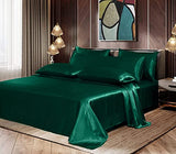 Homiest 7pcs Satin California King Size Bed Set, Blackish Green Luxury Satin Bedding, 1 Deep Pocket Fitted Sheet, 1 Flat Sheet, 4 Pillowcases, 1 Body Pillowcase Homiest