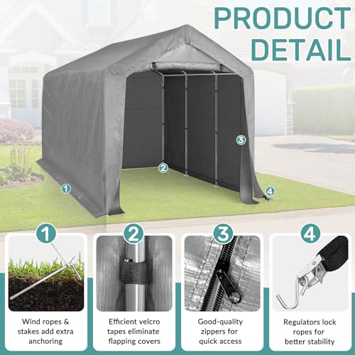 Outvita Outdoor Portable Storage Shed Tent, 8x12 ft Waterproof Carport with Roll-Up Zipper Door and Durable Galvanized Steel Frame, Ideal for Motorcycle, GTV, Bike, Wood Tool Lawn Mower Storage Outvita