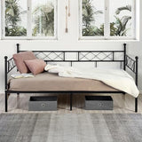 Liink1Ga Twin Size Daybed Frame, Day Bed Black Metal Daybed Frame with Headboard, Mattress Platform Base Box Spring Replacement Sofa Bed for Living Room Guest Room/Style X/Black Liink1Ga