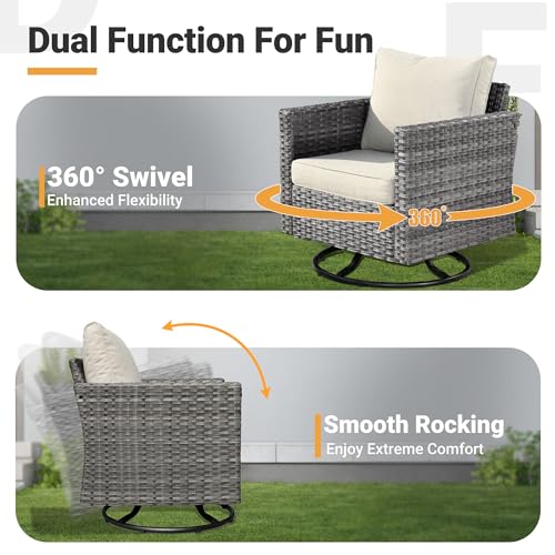 ovios Patio Furniture Set, 7 Piece Outdoor Wicker Sofa with Swivel Rocking Chairs, Loveseat and Comfy Cushions, High Back Rattan Couch Conversation Set, Beige - WoodArtSupply