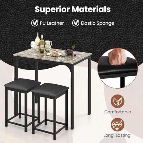 Giantex 3 Pcs Dining Table and Chairs Set with Faux Marble Tabletop 2 Chairs Contemporary Dining Table Set for Home or Hotel Dining Room, Kitchen or Bar (Beige & Black) Giantex