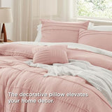 Bedsure Full Comforter Set - 4 Pieces Pinch Pleat Bed Set, Light Pink Boho Bedding for All Season, 1 Soft Comforter, 2 Pillowcases, 1 Decorative Pillow Bedsure