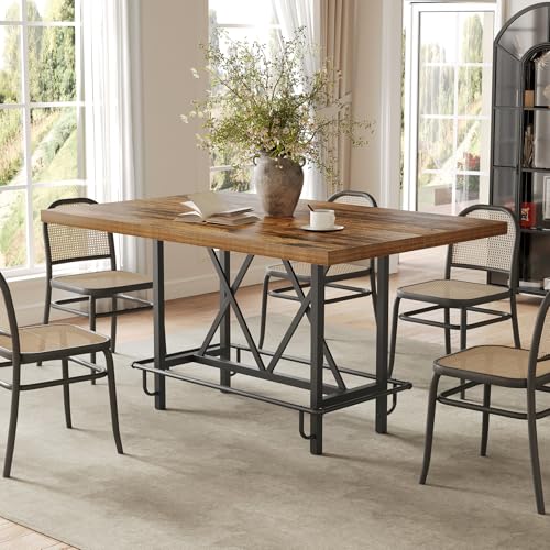 LITTLE TREE 63-Inch Industrial Bar Table with Metal Footrest, Counter Height Pub Table for Kitchen, Home Bar & Entertaining (Brown) LITTLE TREE