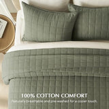 EVERGRACEHOME 100% Cotton Box Stitch Quilt Bedding Set Queen Size 3 Pieces, Garment-Washed Lightweight Soft Cozy Coverlet, Quilted Bedspread Sets with 2 Shams for All Season, Olive Green EVERGRACEHOME