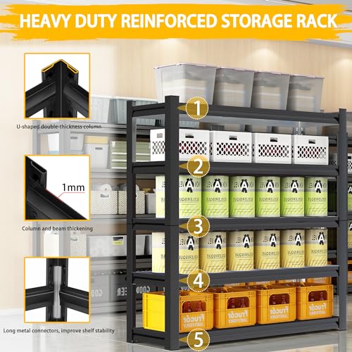 WOZBUD 3000LBS Garage Shelving Heavy Duty 48″W Metal Shelving for Garage,72″H Standing Shelf Units ，5 Adjustable Levels Garage Shelving Units and Storage，Storage Rack for Garage Organazation.1PCS… WOZBUD