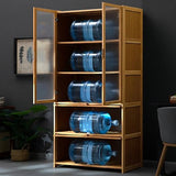 70" Bamboo Farmhouse Kitchen Pantry Cabinet with Acrylic Doors and Versatile Storage Solutions ouioyggk