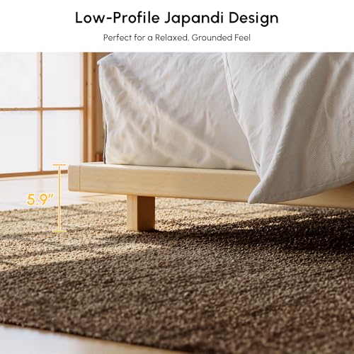 homary Japanese Style Bed Frame, 5.9" Low Profile Tatami Platform Bed Frame with Carbon Steel Slats & Wood-Finished Metal Floor Frame, No Box Spring Needed, Fits King Mattress homary