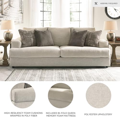 Signature Design by Ashley Soletren Contemporary Chenille Queen Sofa Sleeper with 4 Accent Pillows, Off-White Signature Design by Ashley