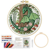 ZuoAnLF Green Dragon Handmade DIY Embroidery kit for Beginners Adult,ncludes Embroidery Cloth, Instructions, Embroidery Frame and Needle and Thread, Suitable for Craft Lover Hand Stitch Gifts