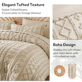 MR&HM Tufted Boho Comforter Set King Size, Linen Farmhouse Bedding Set, Bed in a Bag Set 7 Pieces with 1 Comforter, 2 Pillow Shams, 2 Pillowcases, 1 Flat Sheet, 1 Fitted Sheet for All Seasons MR&HM
