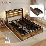 Giantex Full Bed Frame with LED Lights Headboard and 4 Storage Drawers, Metal Platform Bed with Outlets and USB Ports Charging Station, Easy Assembly, No Box Spring Needed, Smart LED Bed Frame Giantex