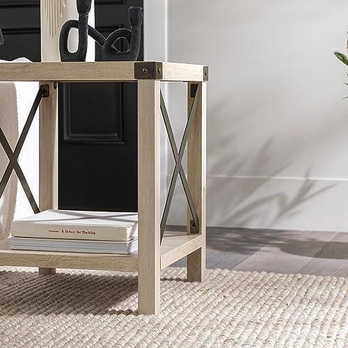 Walker Edison Sedalia Modern Farmhouse Metal X Side Table, 18 Inch, White Oak - WoodArtSupply