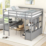 Harper & Bright Designs Full Size Grey Loft Bed with Desk, Storage Drawers, and Shelves Harper & Bright Designs