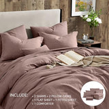 Geniospin King Size Comforter Set- 7 Piece Misty Rose Textured King Bedding Set, Soft Solid Bed in a Bag for All Season, King Comforter Set with Sheets(Misty Rose,102''x90'') Geniospin