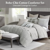Madison Park King Comforter Set, Removable 100% Cotton Duvet Cover King Size with Insert, Farmhouse Bedding, Textured Stripe Clipped Jacquard Accent, King, Grey 9 Piece Madison Park