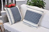 Oveesha Cotton Woven Designer Throw Pillow Cover (Color: Navy Blue/Cream White, 20 x 20 inches) Single Piece/Square Geometric Cushion Cover Oveesha
