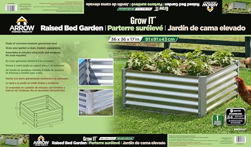 Arrow Sheds GrowIT Galvanized Steel Raised Flower and Plant Bed for The Garden or Greenhouse, 36" x 36" x 17" Arrow