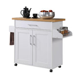 Hodedah Kitchen Island with Spice Rack, Towel Rack & Drawer, White with Beech Top, 15.5 x 35.5-44.9 x 35.2 inches Hodedah