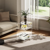 Acrylic Record Player Table with Storage Shelf, Clear Side Table Nightstand (Clear, Medium) Acrylicolor