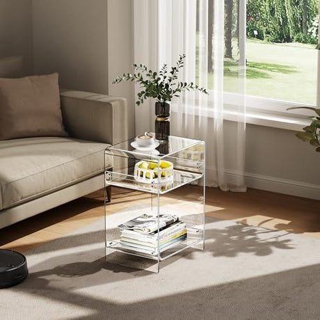 Acrylic Record Player Table with Storage Shelf, Clear Side Table Nightstand (Clear, Medium) Acrylicolor