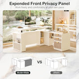 ModernMate 63" Standing Desk with File Cabinet, Privacy Panel, AC/USB, 1.18" Desktop, Executive L Shaped Height Adjustable Desk, Electric Stand Up Table with 3 Drawers, White Rattan ModernMate