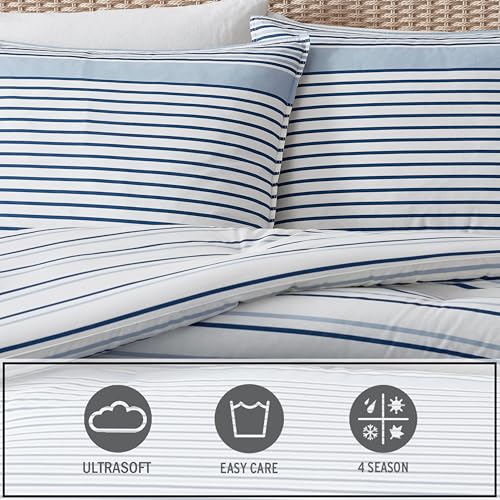 Eddie Bauer - Twin Duvet Cover Set, Luxuriously Soft Bedding with Matching Sham, Buttons & Corner Ties to Ensure Placement (Cooper Stripe Blue, Twin) Eddie Bauer