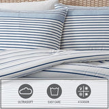 Eddie Bauer - Twin Duvet Cover Set, Luxuriously Soft Bedding with Matching Sham, Buttons & Corner Ties to Ensure Placement (Cooper Stripe Blue, Twin) Eddie Bauer