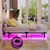 Awesofurni Full Size Bed Frame with Smart LED Lights, 7 Inch Basics Metal Bed Frame, Heavy Duty 9-Leg Base for Box Spring and Mattress, Noise-Free, Easy Assembly, Black Awesofurni