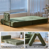 GEARIVY Folding Sofa Bed Convertable Corduroy Couch King Size Floor Sleeper 4-in-1 DIY Combination Modular Sofa Fold Out Futon Lounge Comfy Foldable Lazy cama for Living Room (Green, 39.37″S-HR) GEARIVY